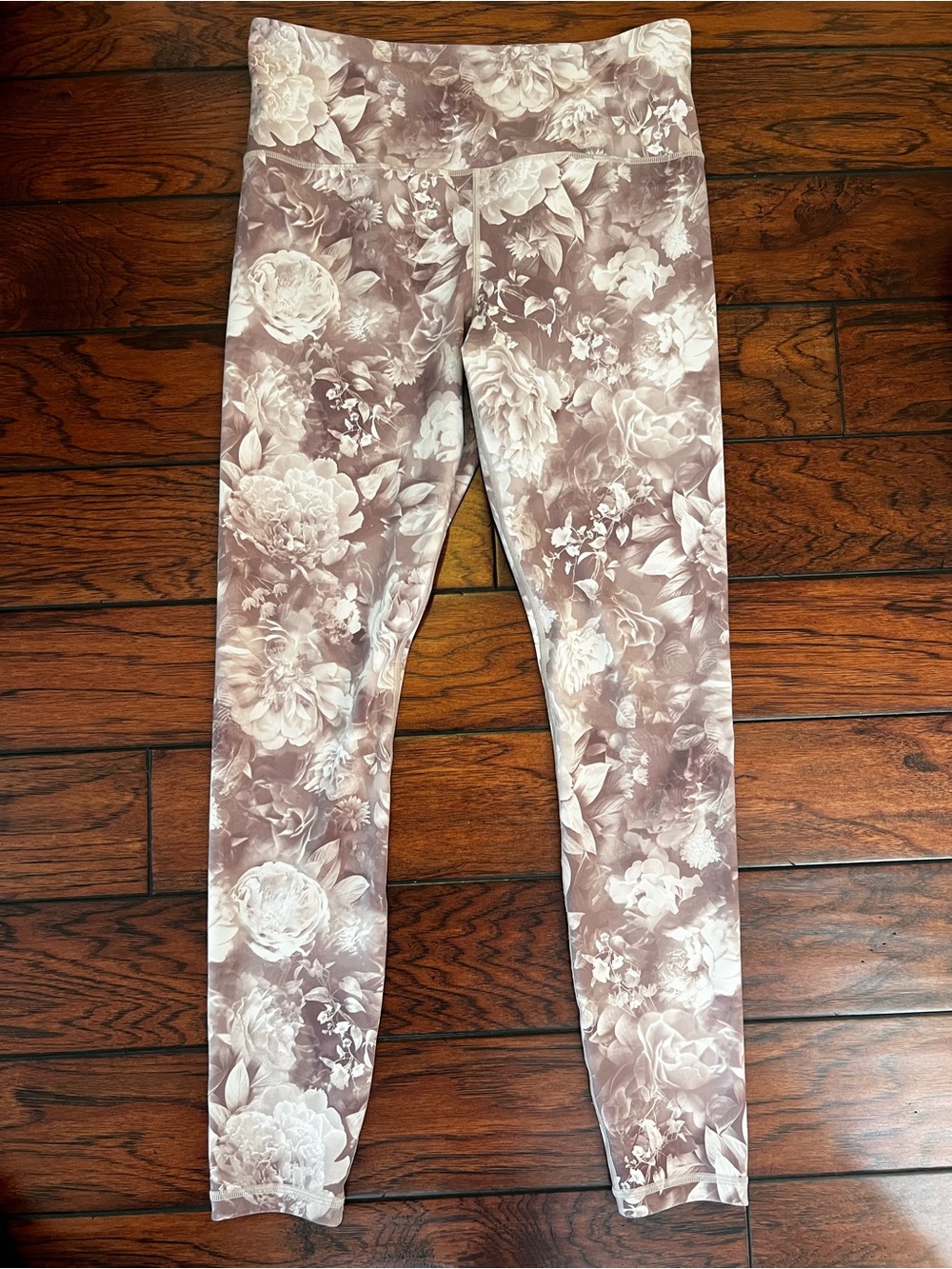 Athleta Taupe and White Floral High-Waist Jeggings